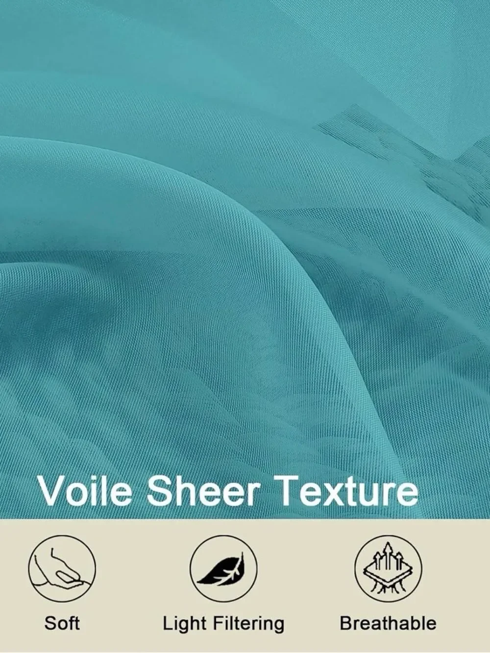 Turquoise Sheer Curtains 2 Panels 42x72 Light Filtering Window Set